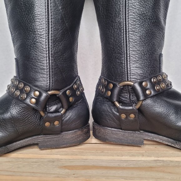 Frye Tall Black Leather Biker Boots - Picture 4 of 10